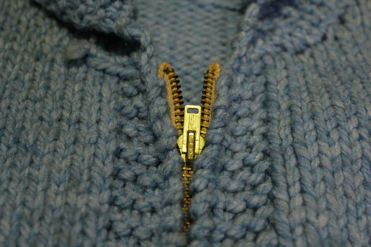 Hand Knit Ram's Head Heavyweight Talon Zipper Cowichan Curling Sweater Vintage 60s