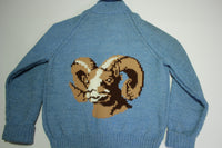 Hand Knit Ram's Head Heavyweight Talon Zipper Cowichan Curling Sweater Vintage 60s