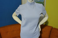 1960's Turtleneck Zip Up  Pin Striped Short Sleeve Knit Shirt. Blue Women's Small