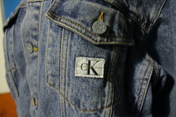 CALVIN KLEIN Vintage Denim Trucker Blue Jacket CK Logo Barn Coat