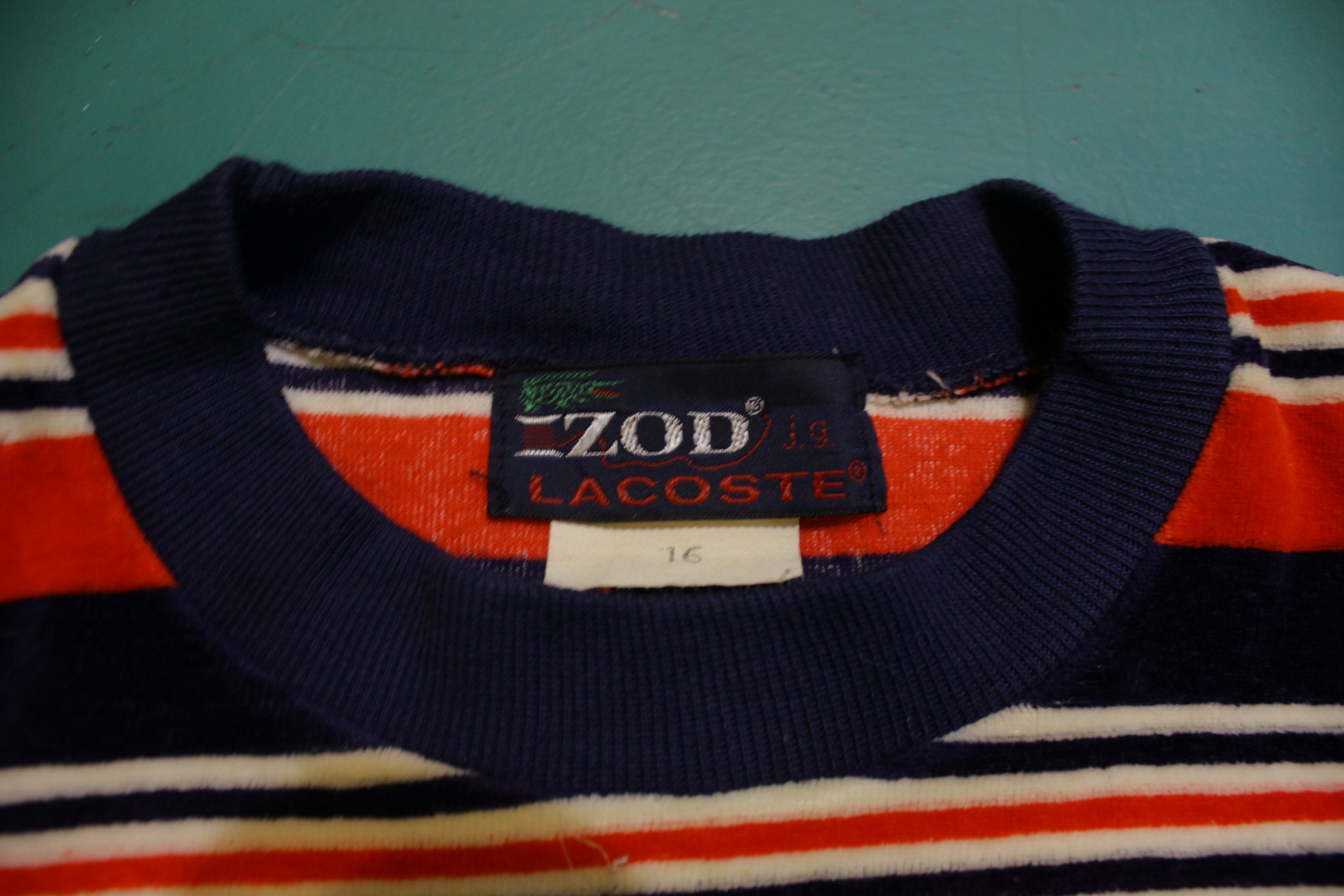 Izod Lacoste Blue Alligator Vintage 70s 80s Velour Designer Striped