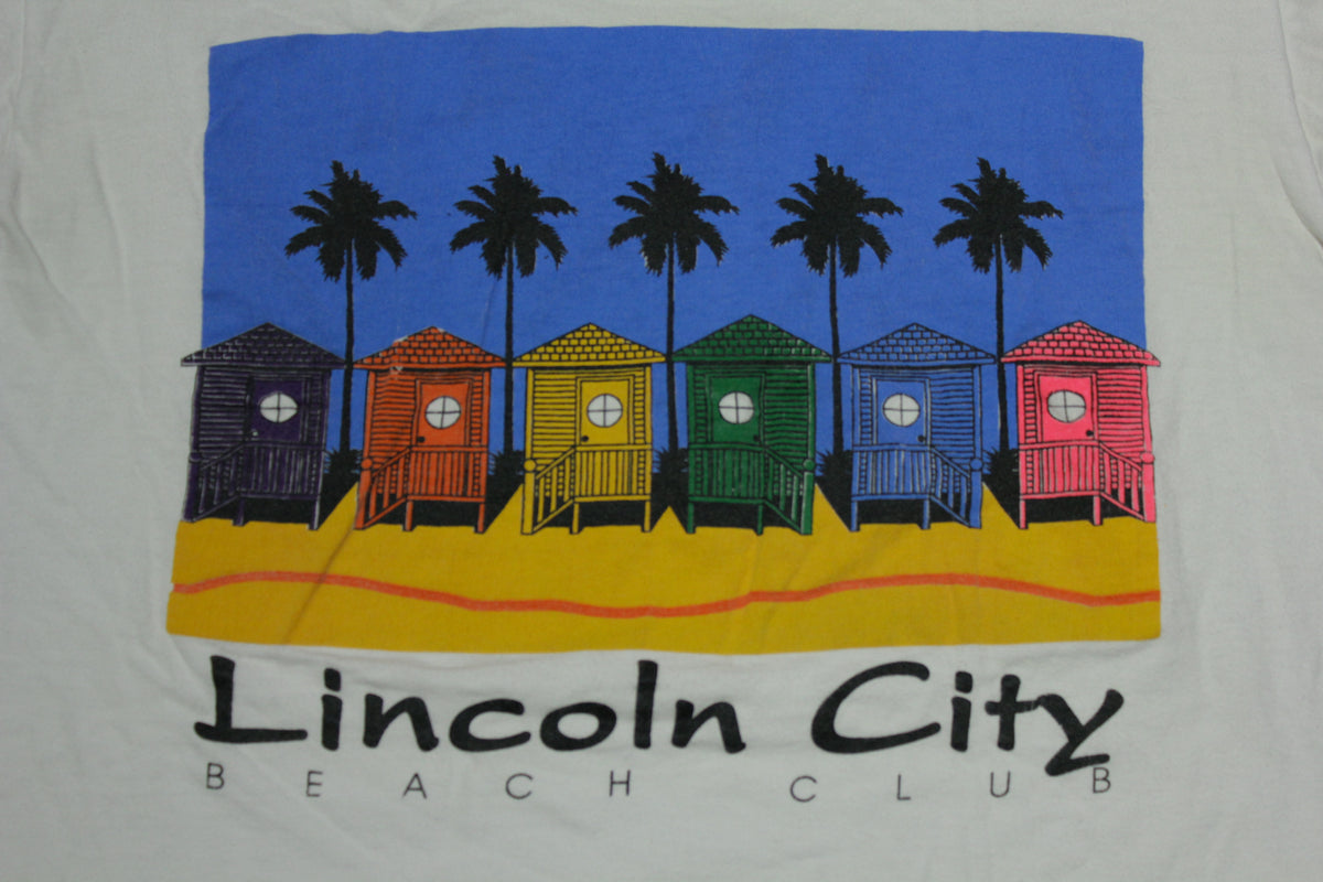Lincoln City Vintage 90's Colorful Beach House Palm Tree Single Stitch Oneita T-Shirt