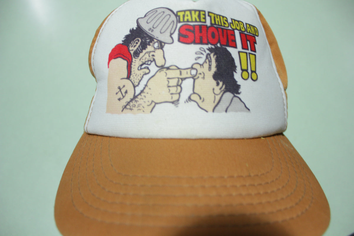 Take This Job and Shove It Funny Vintage White 80's Adjustable Snap Back Hat