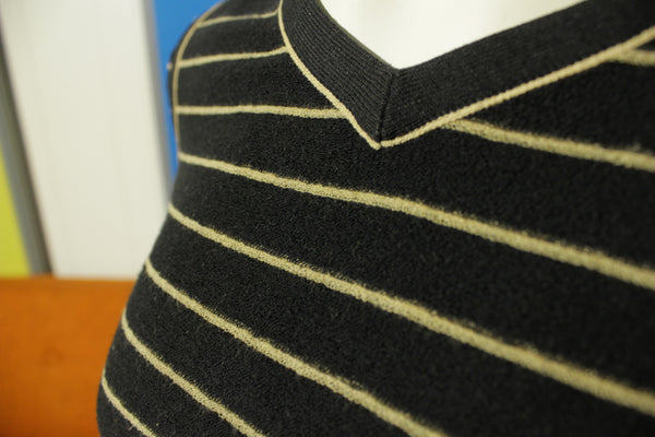 Act III Terry Cloth Vintage Striped 80's Women's Top Shirt V-Neck Medium
