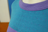 Laps 80's 90's Block Color Elastic Waist Short Sleeve Women's Top Shirt