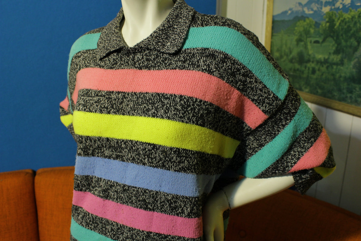 Original Venezia Sportswear 80's Colorful Short Sleeve Sweater Polo. Striped.