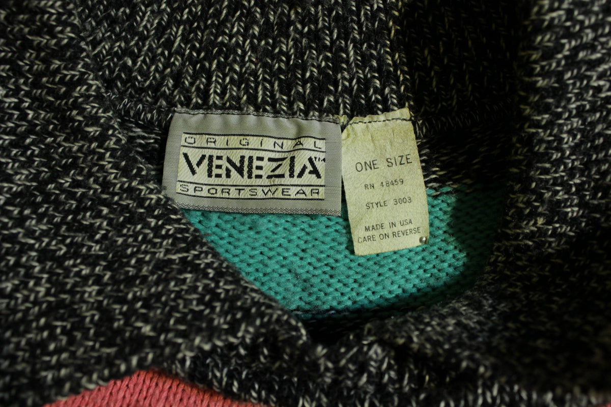 Original Venezia Sportswear 80's Colorful Short Sleeve Sweater Polo. Striped.