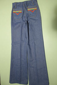 Pretty Please Striped Pocket Vintage 70's  Talon 42 Bell Bottom Denim Blue Jeans