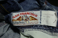 San Francisco Riding Gear Vintage 70's Buckle Back Talon 42 Bell Bottom Denim Blue Jeans