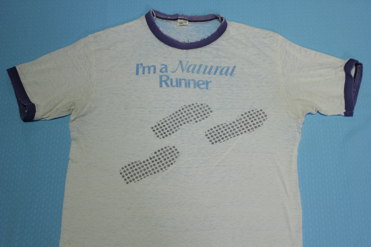 I'm A Natural Runner Paper Thin Distressed Vintage 70's Hanes Single Stitch RingerT-Shirt