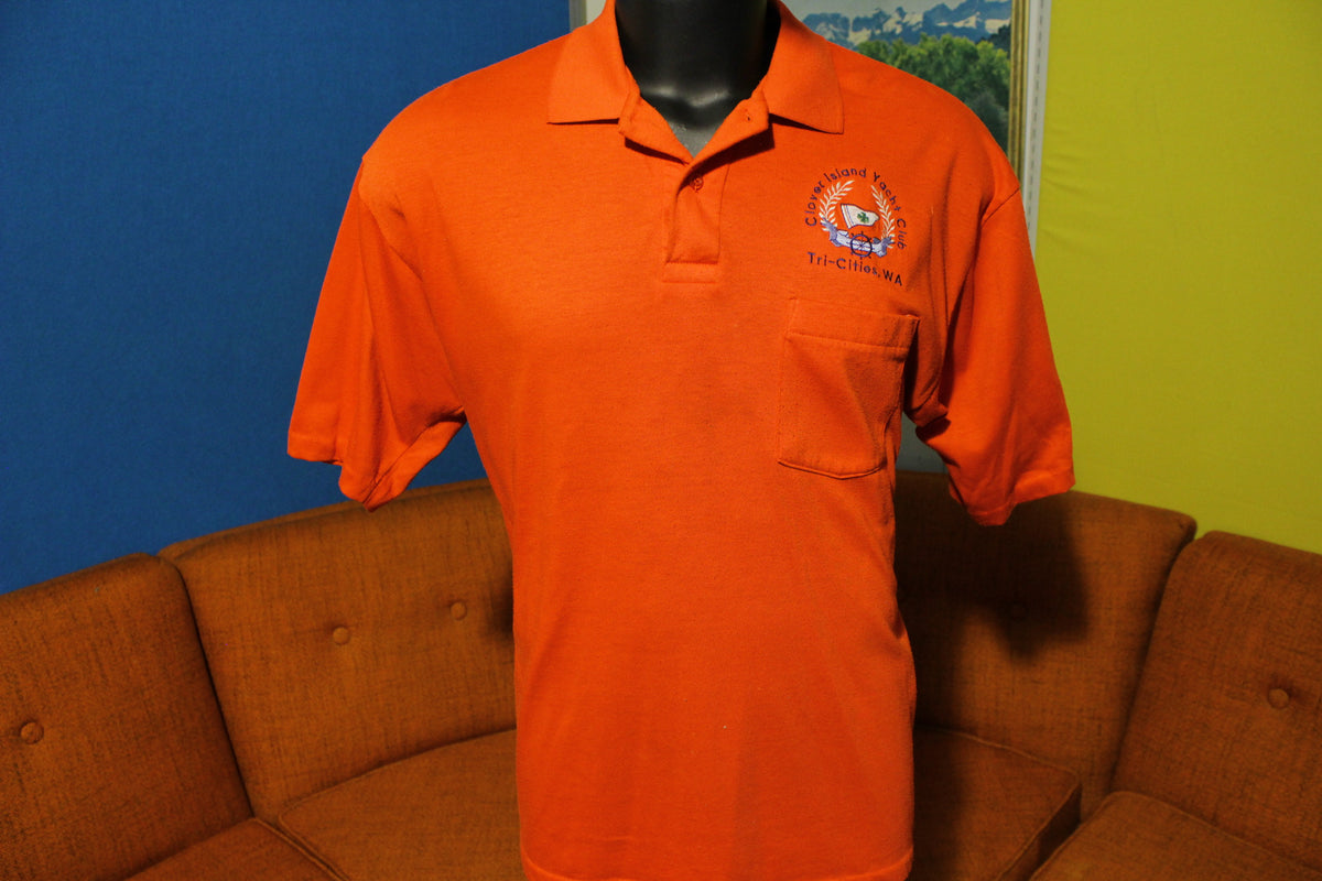 Clover Island Yacht Club Tri-Cities WA Vintage Made In USA Men's Polo Shirt.