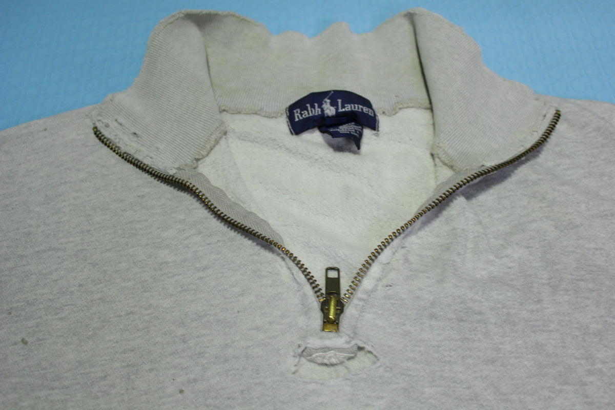 Ralph Lauren Distressed USA Flag Quarter Zip Henley Pullover Vintage 90's Sweatshirt