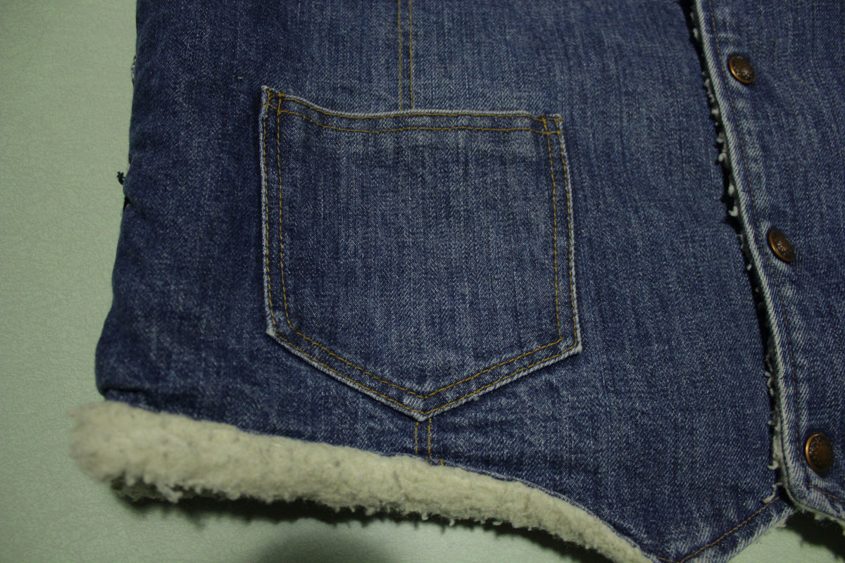 Sears Penneys Vintage 70's Sherpa Wool Lined Denim Jean Jacket Vest