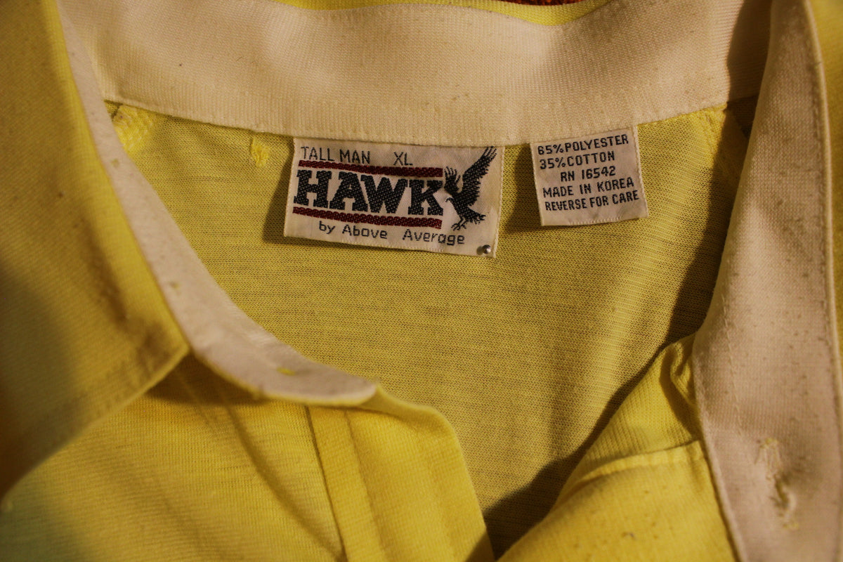 Hawk Tall Man Vintage 80's Yellow Striped Men's Polo Golf Shirt
