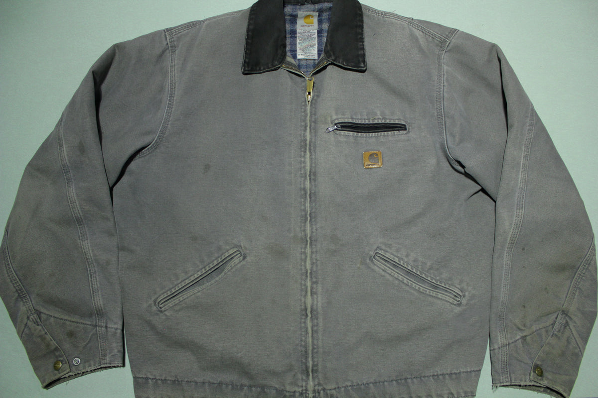 Carhartt J97 MTL Gray Vintage Flannel Lined Detroit XL Made in USA Work Jacket