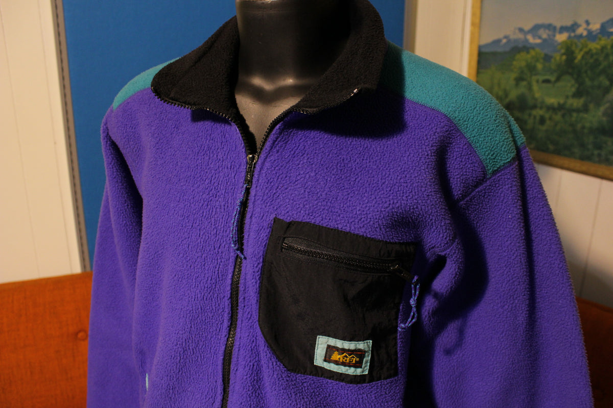 REI Vintage 90's Made In USA Fleece Jacket. Patagonia Style Patch Pocket Coat.