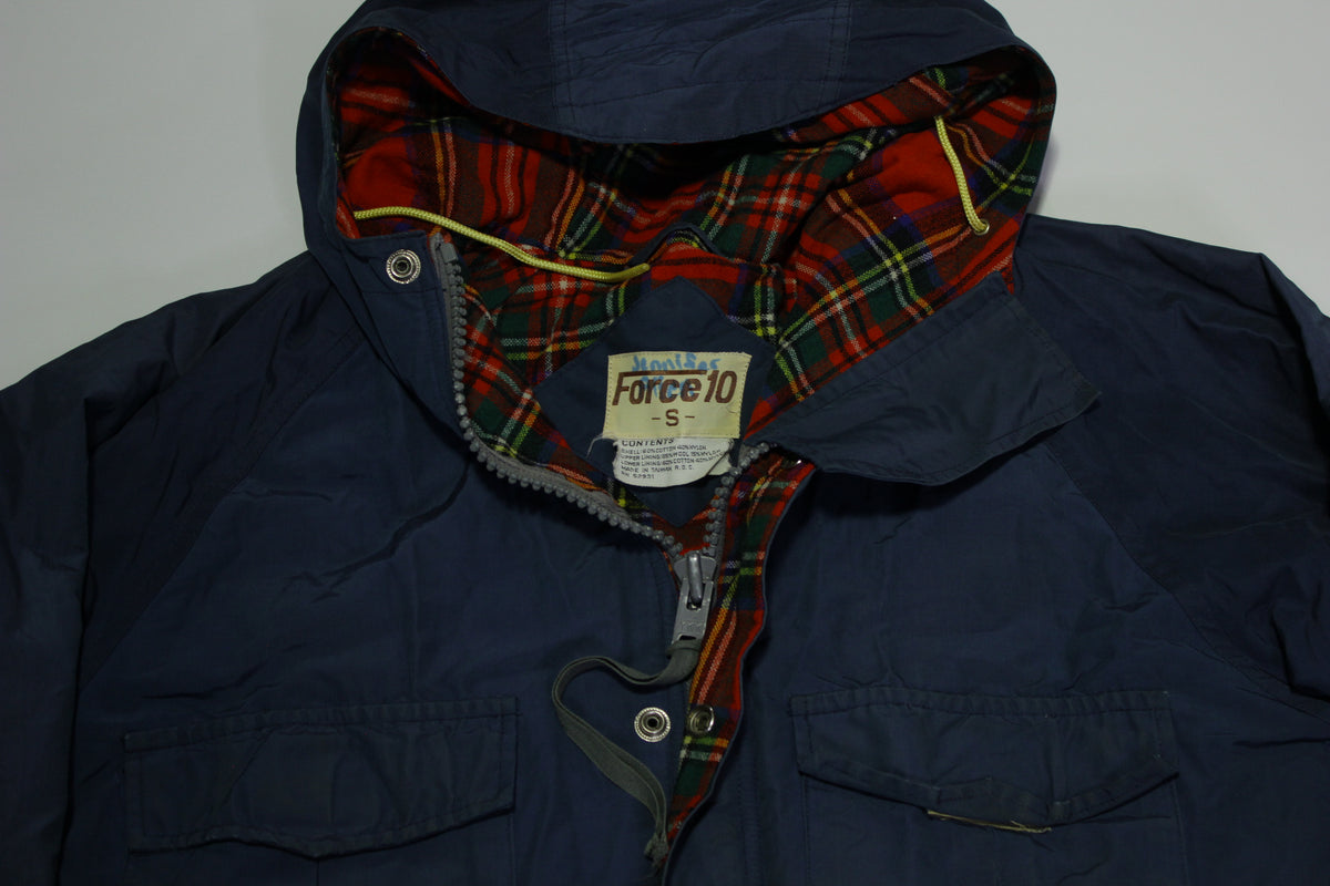 Force 10 Plaid Flannel Lined Hooded Windbreaker 80's Chore Jacket