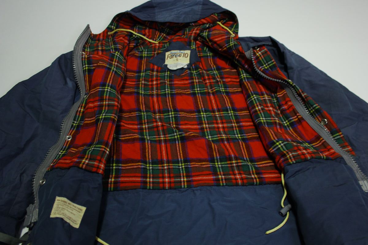 Force 10 Plaid Flannel Lined Hooded Windbreaker 80's Chore Jacket