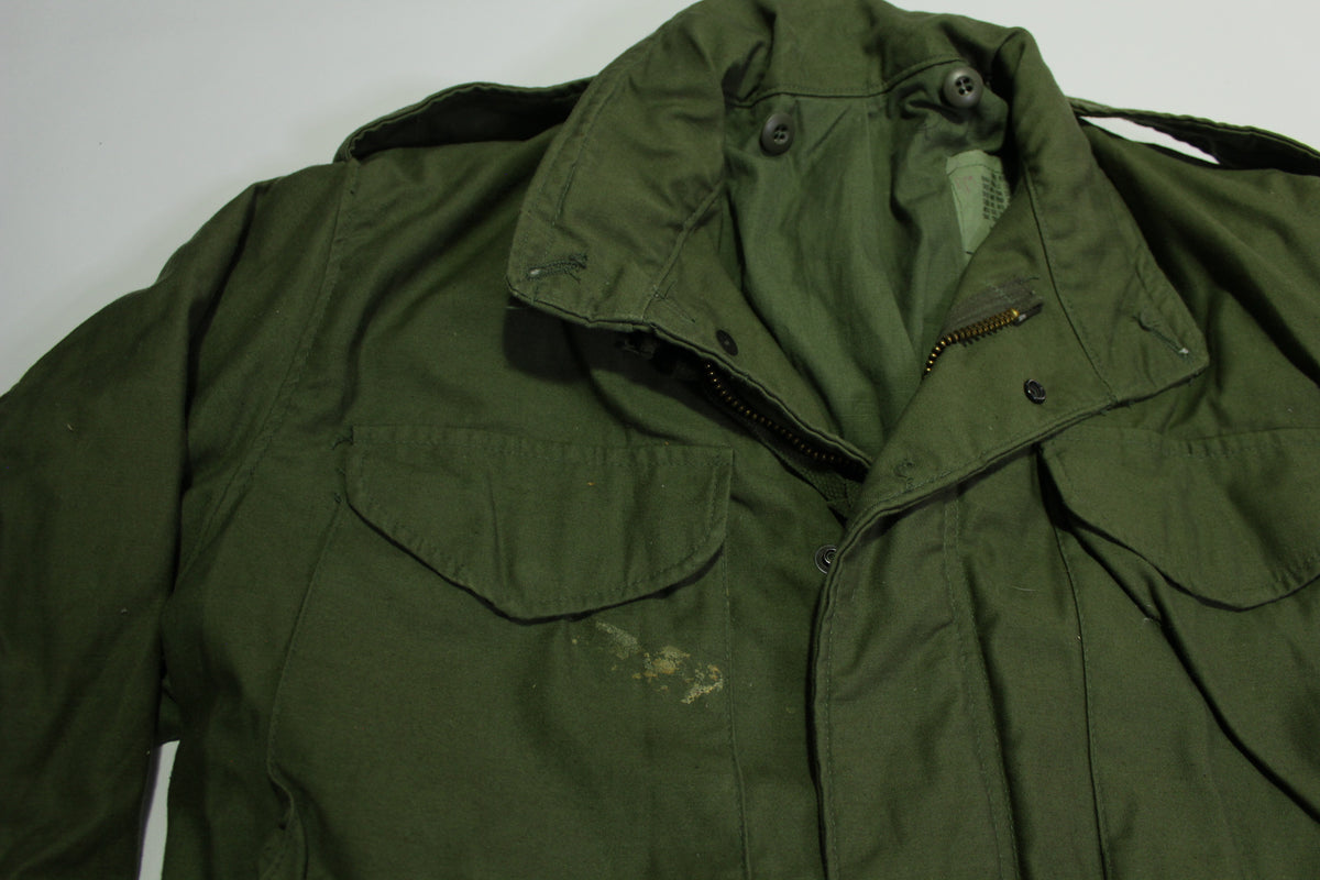M-65 Vintage 1985 Cold Weather Field Jacket w/ Hood OG-107 80s Army Coat