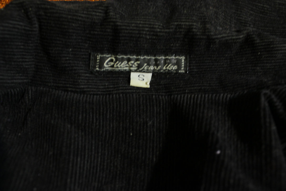 Guess Jeans Vintage Black Corduroy PeaCoat. Belt 80's 90's Women's USA Jacket.
