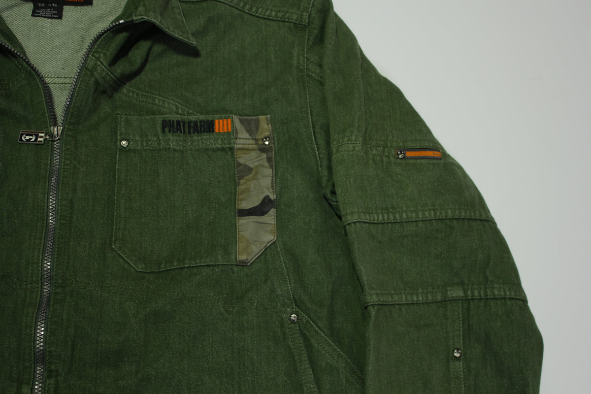 Phat Farm SUG Vintage Sport Utility Garments 90's Denim Camo Green Jean Jacket