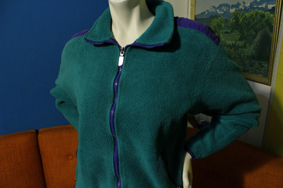 North Face Vintage 90's Made In USA Fleece Jacket. Green Color Block Coat.