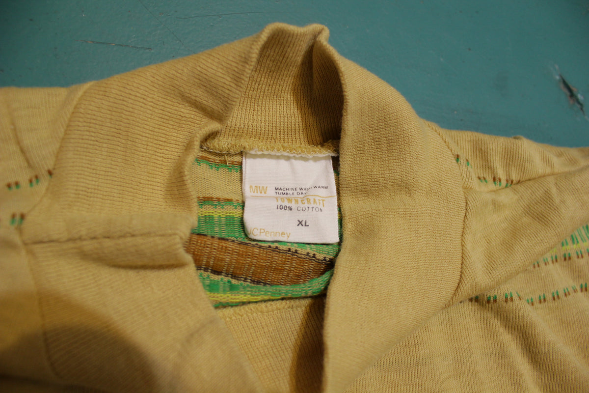 Towncraft Vintage 60's Mock Turtleneck Collar Striped Single Stitch T-Shirt