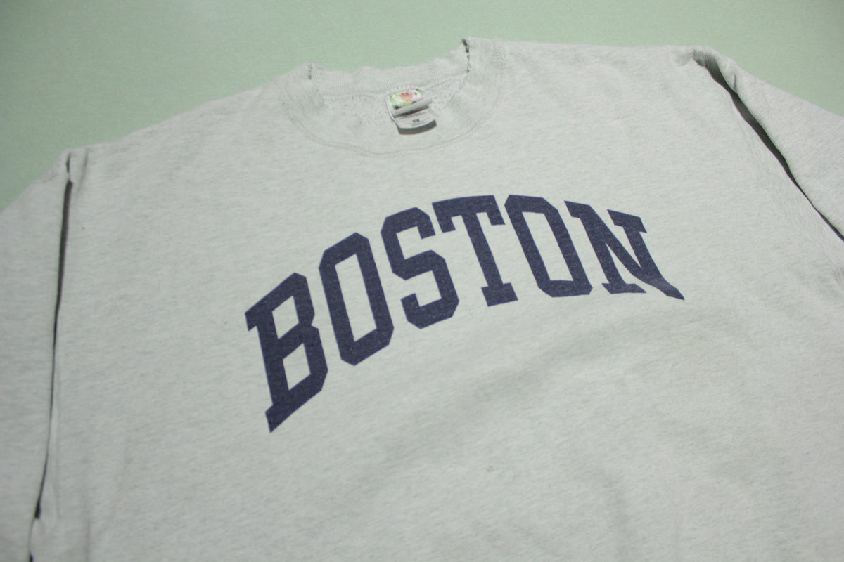 Boston Mass Vintage 90's Gray Big Spellout Crewneck Sweatshirt