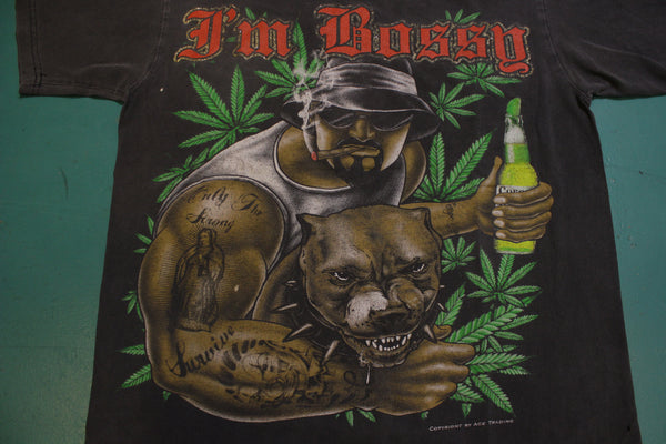 I'm Bossy Weed Marijuana 90's Ace Trading Black Fade Pitbull Ace Trading T-Shirt