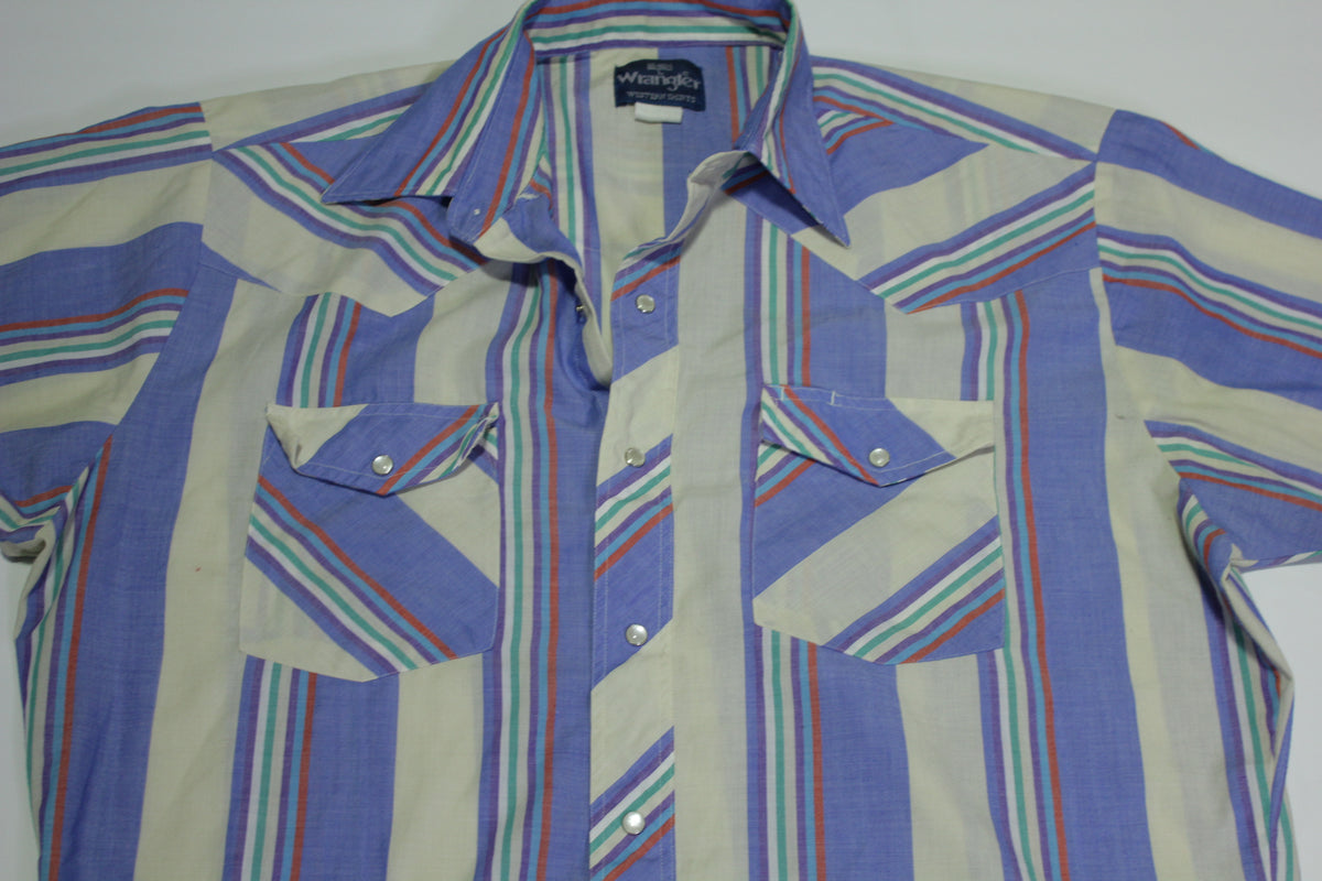 Wrangler Vintage 90's Striped Pearl Snap Western Button Up Shirt