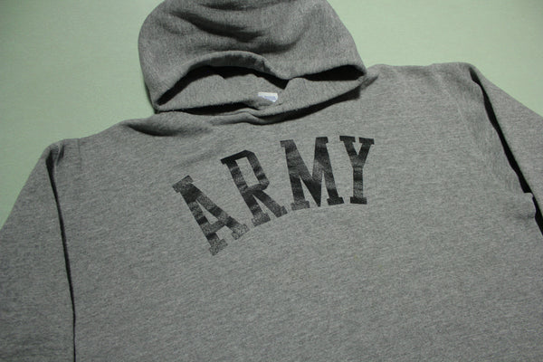 Army Heathered Gray Big Spellout Vintage 90's Russell Crewneck Hoodie Sweatshirt