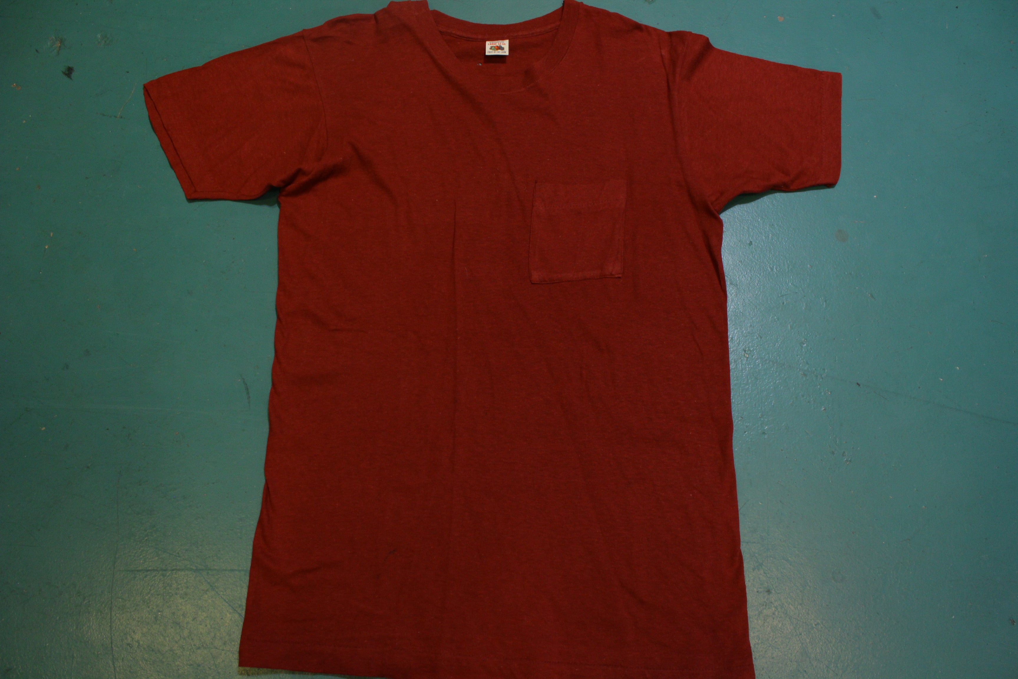 Fruit of The Loom Vintage 70s Blank Square Selvedge Pocket Maroon