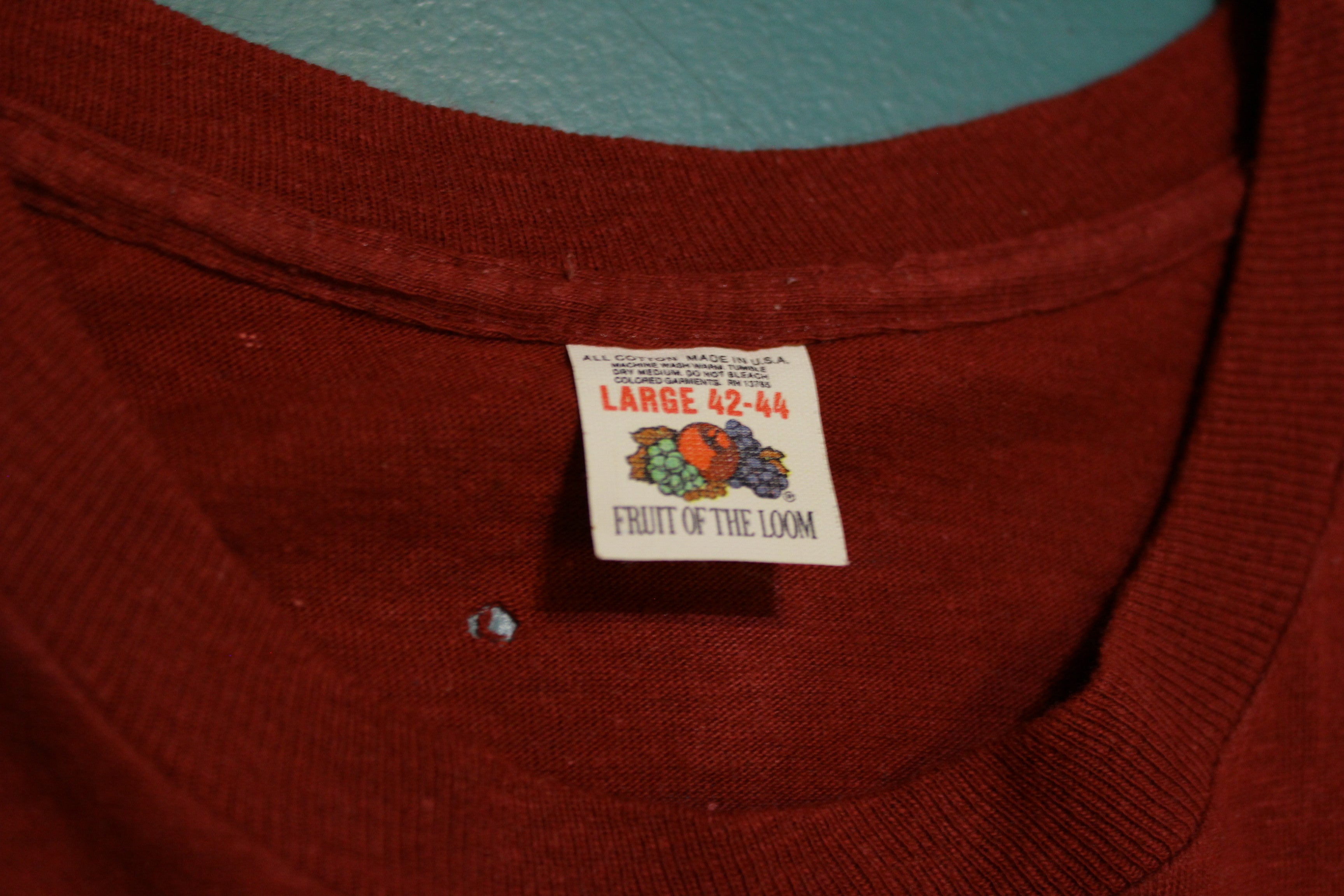 Fruit of The Loom Vintage 70s Blank Square Selvedge Pocket Maroon