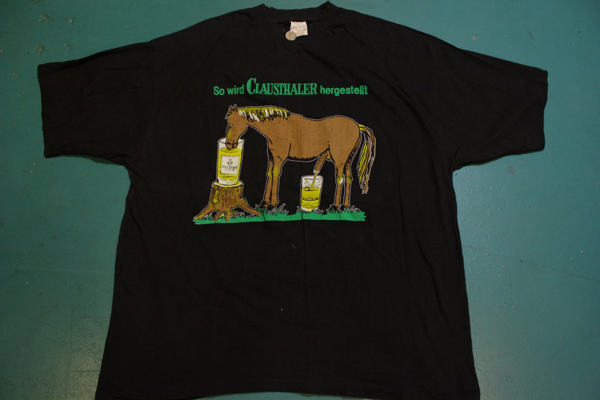 Veltins Beer Vintage Clausthaler Long Dick Horse Offensive 80's Single Stitch T-Shirt