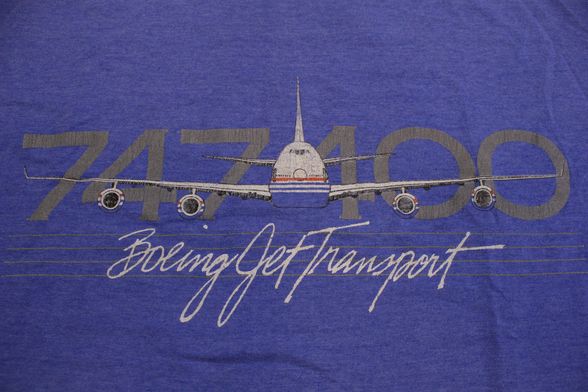 Boeing Jet Transport 747 400 Vintage Airplane 80's Screen Stars Single Stitch T-Shirt