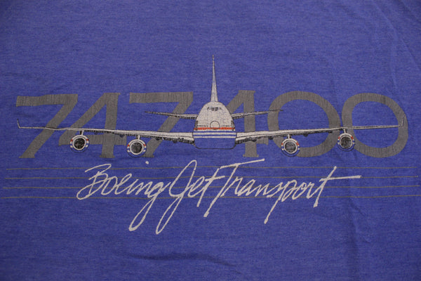 Boeing Jet Transport 747 400 Vintage Airplane 80's Screen Stars Single Stitch T-Shirt