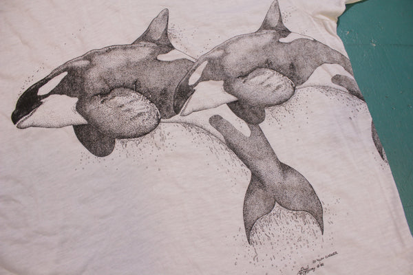 Shawn Garner Fluid Visions 1982 Killer Whale Vintage 80's Single Stitch Art Wrap T-Shirt