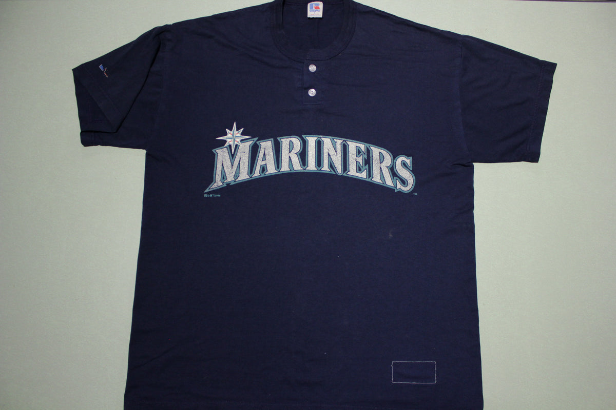 Seattle Mariners 1996 Vintage 90's Henley Button Up Baseball Spellout T-Shirt