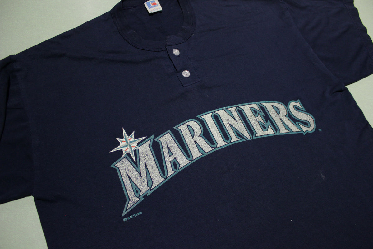 Seattle Mariners 1996 Vintage 90's Henley Button Up Baseball Spellout T-Shirt