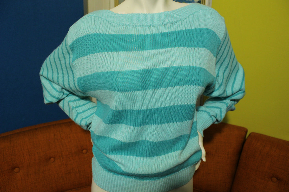 Andrew St. John Vintage Green Women's 80's Striped Long Sleeve Sweater