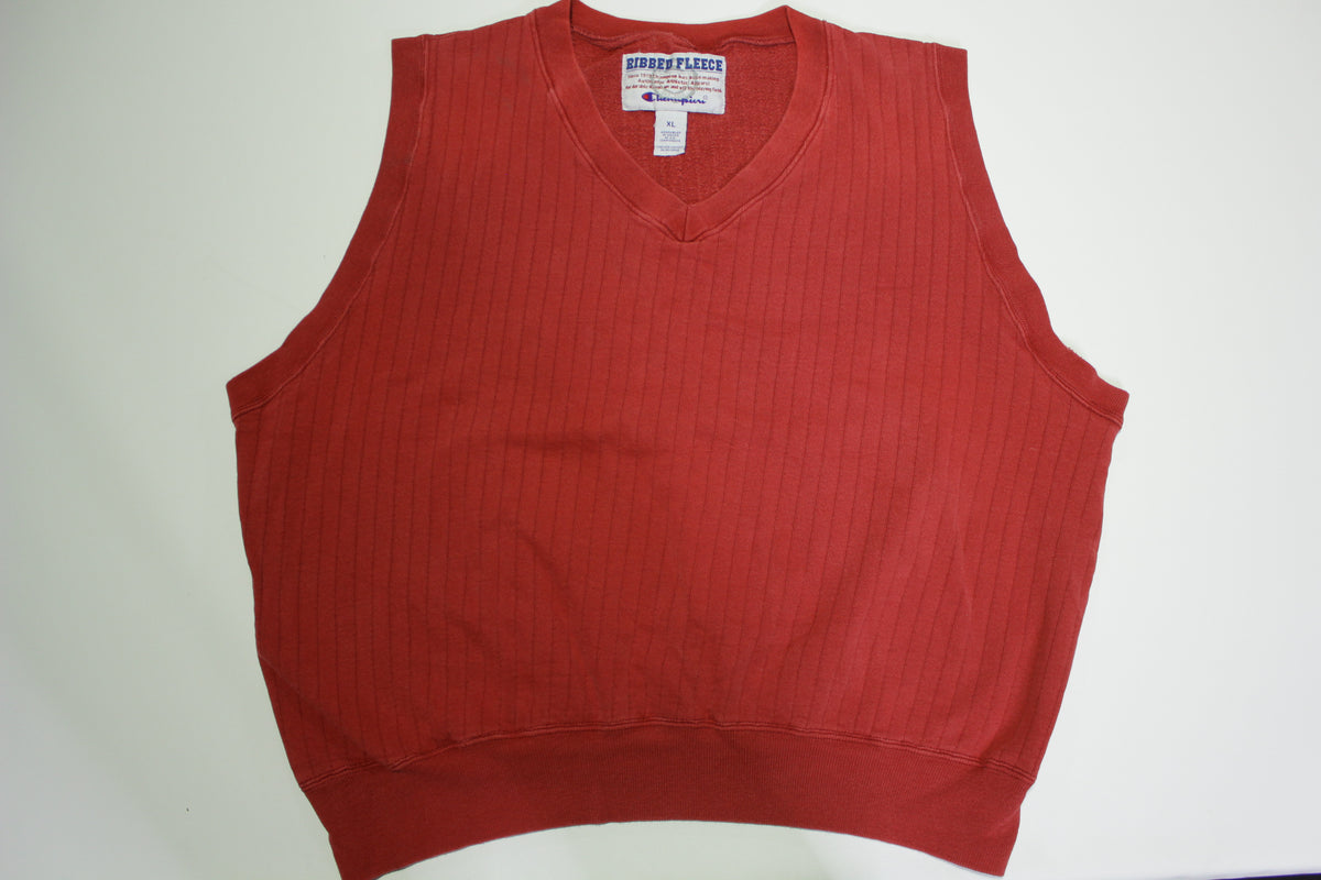 Champion Ribbed Fleece Vintage 90's V-Neck Sweatshirt Sleeveless Vest