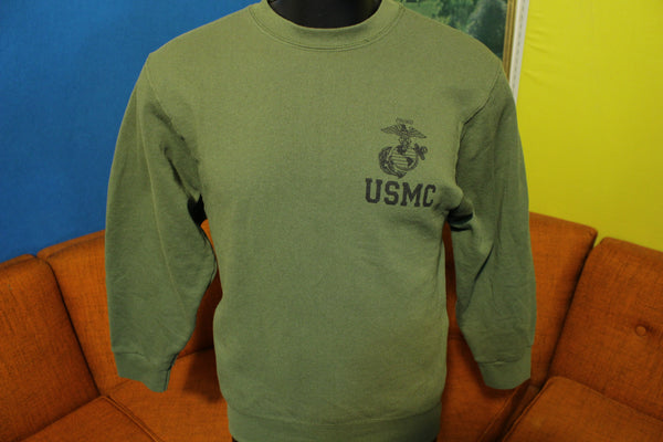 USMC Green United States Marine Corp Vintage Small Logo Crewneck Sweatshirt