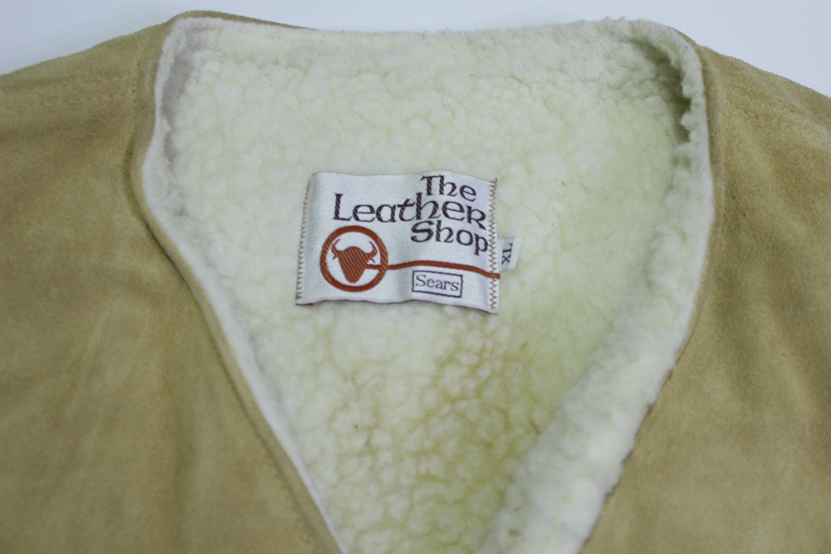 Sears The Leather Shop Vintage 70's Suede Leather Wool Sherpa Lined Vest