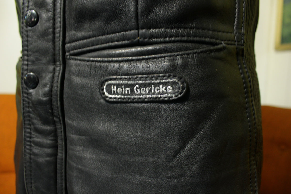 Hein Gericke LEATHER Black Motorcycle Riding Pants size 34 Overalls Bibs