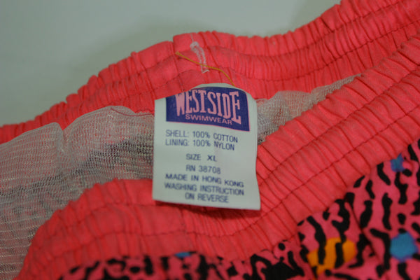 Westside Hot Pink Vintage 80's Elastic Waist Swimming Trunk Summer Beach Shorts