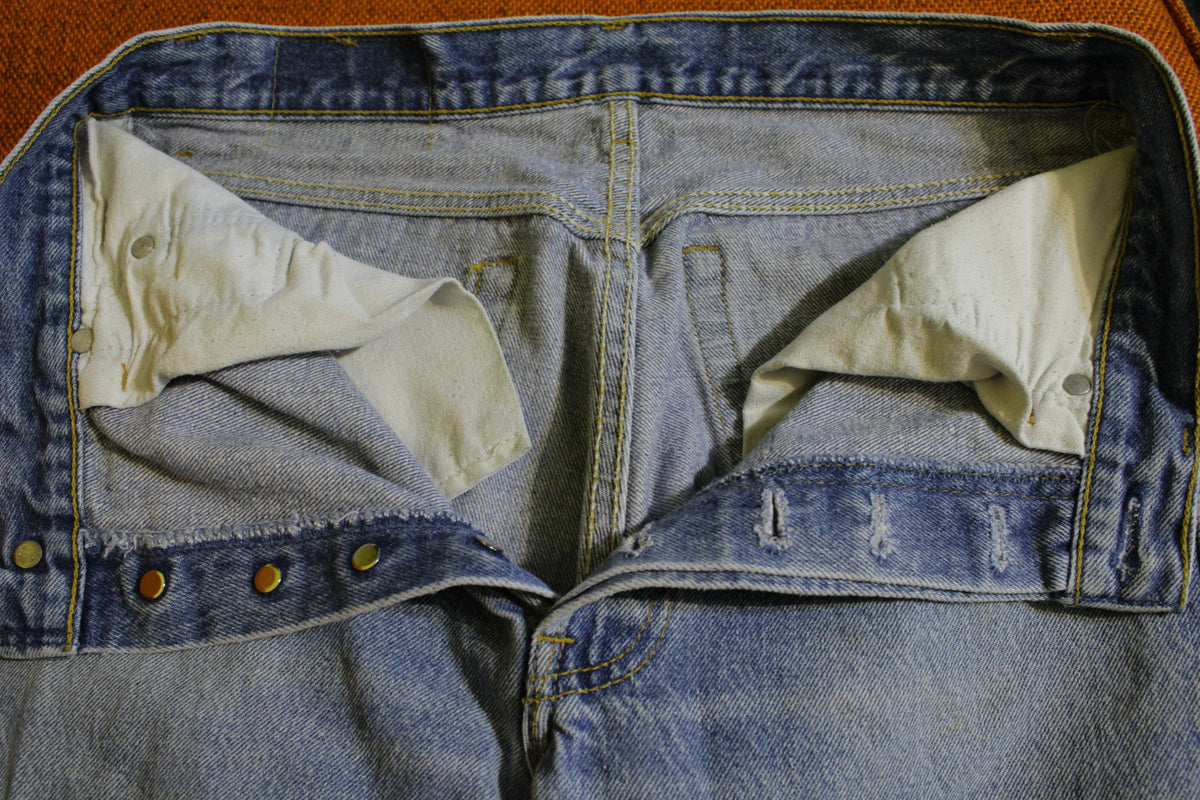 80s Levis 501 Button Fly Jeans. Vintage USA Made Faded Distressed Denim 30x30