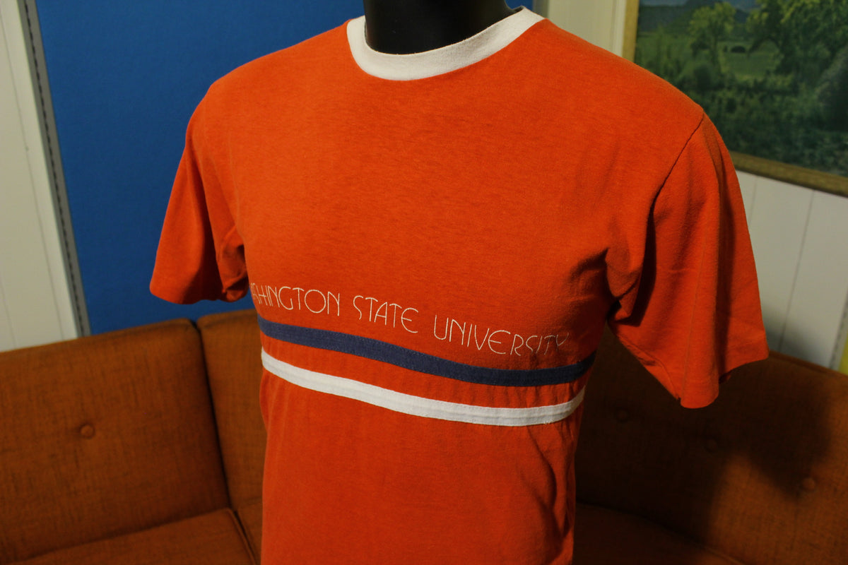WSU Blue Bar Champion T-Shirt. Vintage 70's Washington State University Shirt.