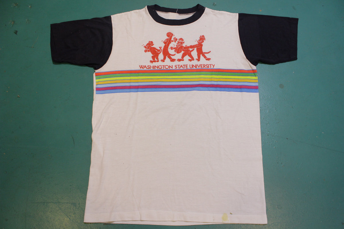 Washington State University Striped Vintage 80's Single Stitch USA College T-Shirt