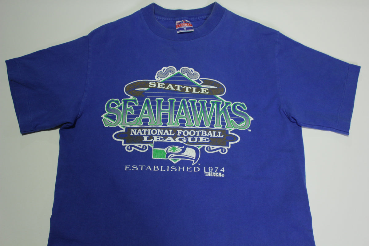 Seattle Seahawks NFL Established 1974 Vintage 90's Trench Single Stitch USA Made T-Shirt