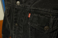 Levis Black Trucker Jean Jacket Rivets 4 Pocket Red Tab Leather Patch